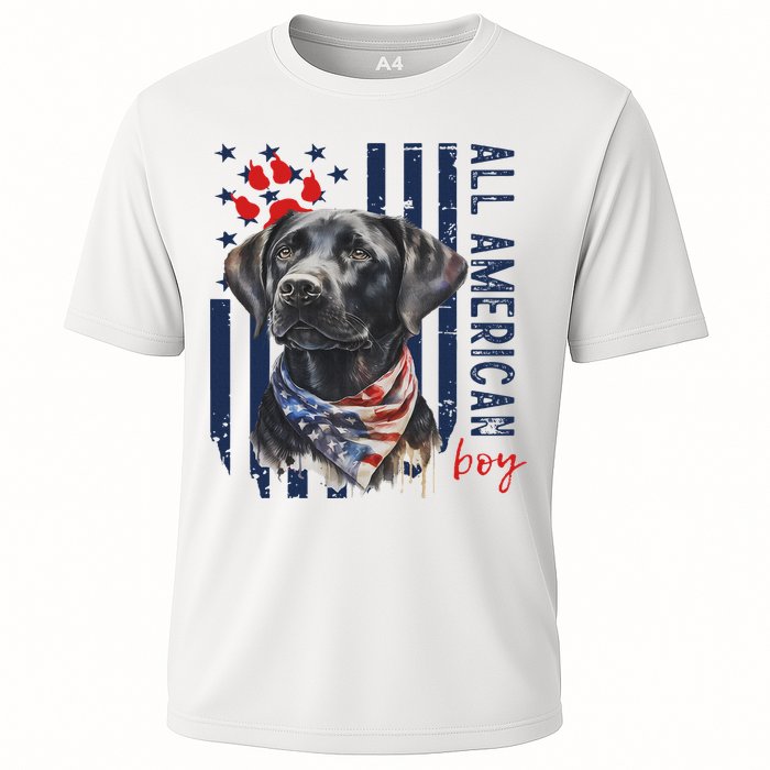 Patriotic Usa Flag Black Labrador All American Boy Lab Owner Cooling Performance Crew T-Shirt