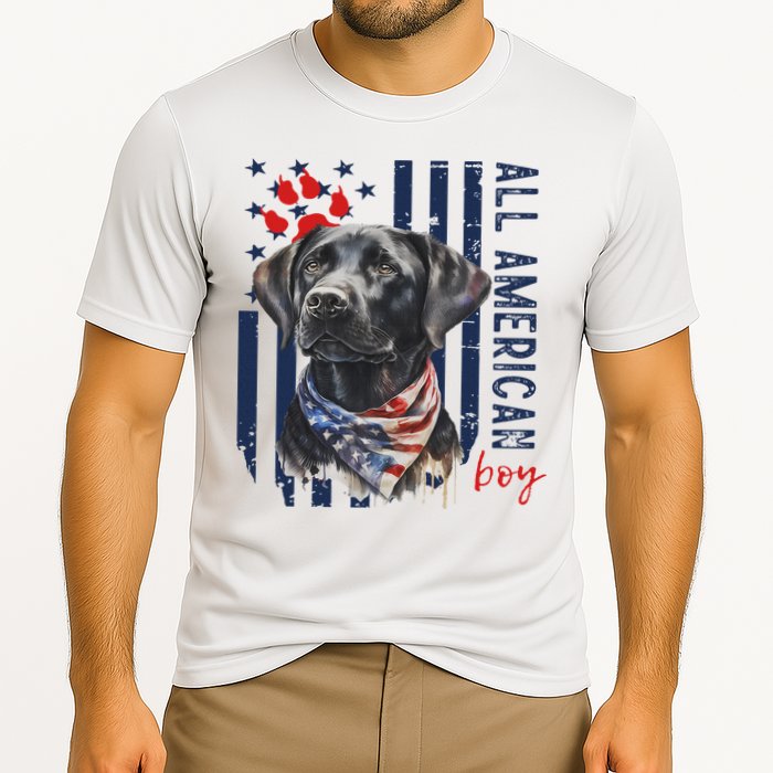Patriotic Usa Flag Black Labrador All American Boy Lab Owner Cooling Performance Crew T-Shirt