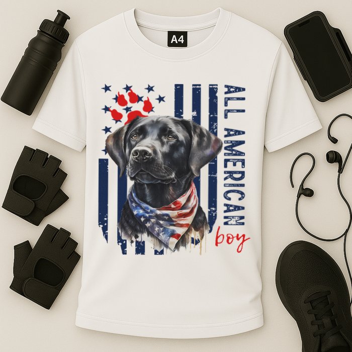 Patriotic Usa Flag Black Labrador All American Boy Lab Owner Cooling Performance Crew T-Shirt