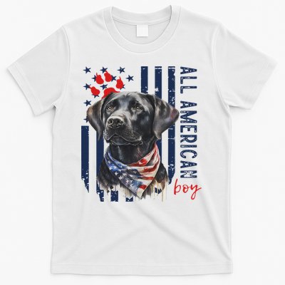 Patriotic Usa Flag Black Labrador All American Boy Lab Owner T-Shirt