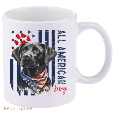Patriotic Usa Flag Black Labrador All American Boy Lab Owner 11oz C Handle Ceramic Mug