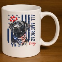 Patriotic Usa Flag Black Labrador All American Boy Lab Owner 11oz C Handle Ceramic Mug