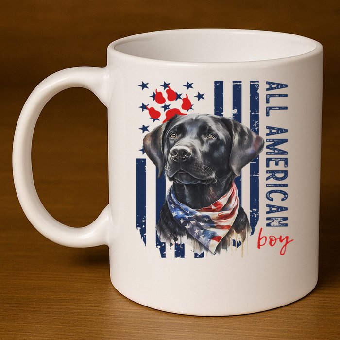 Patriotic Usa Flag Black Labrador All American Boy Lab Owner 11oz C Handle Ceramic Mug