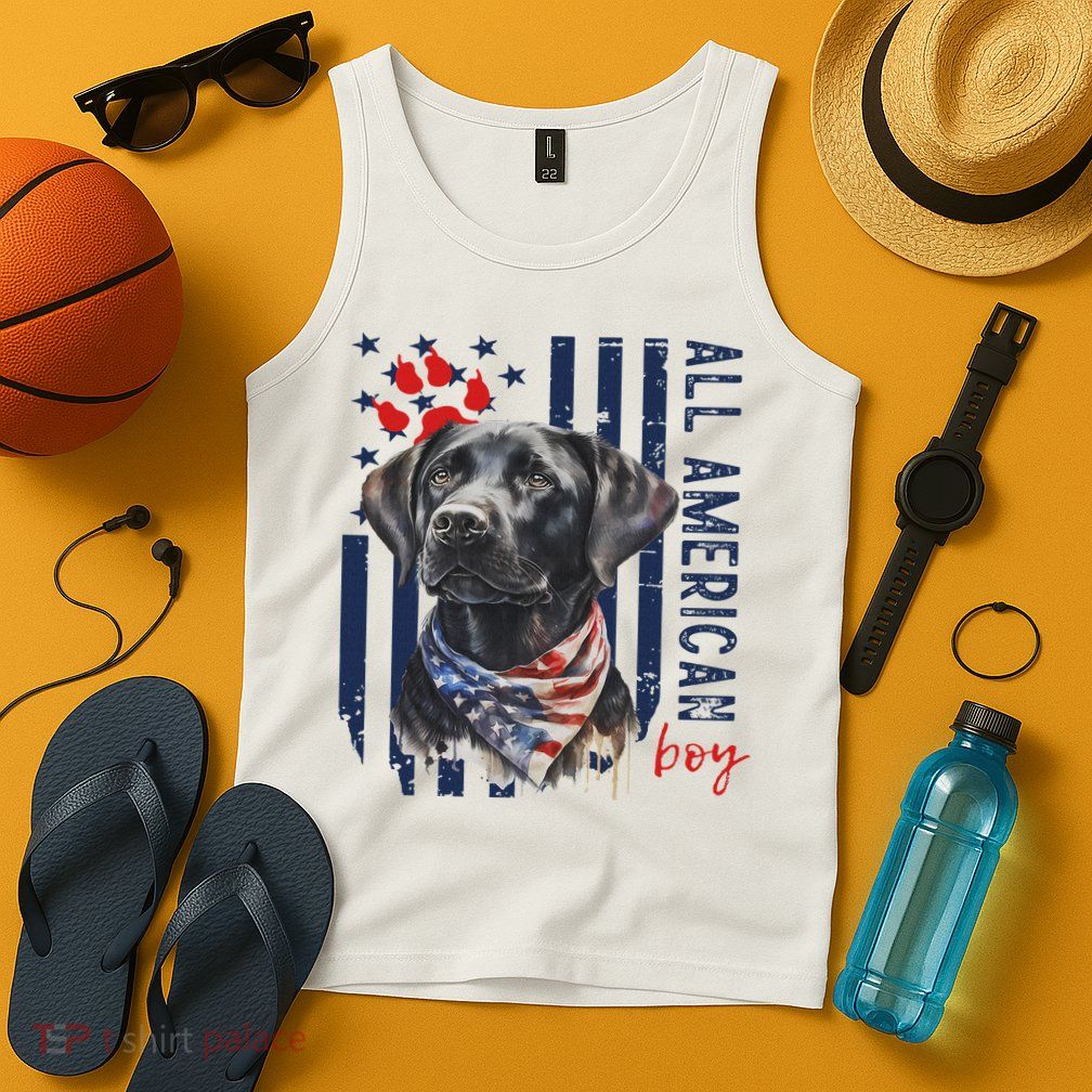 Patriotic Usa Flag Black Labrador All American Boy Lab Owner Tank Top