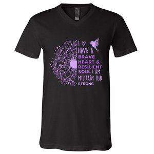 Purple Up For Military I Have A Brave Heart V-Neck T-Shirt