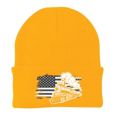 Patriotic Us Flag Train Model Trains Trainspotting Gift Knit Cap Winter Beanie