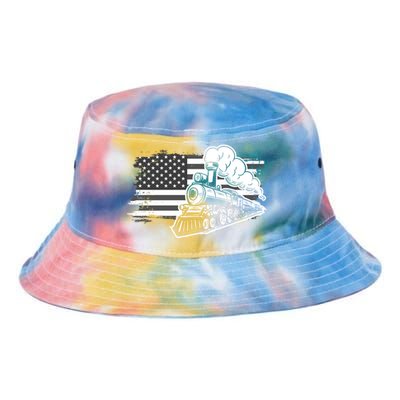 Patriotic Us Flag Train Model Trains Trainspotting Gift Tie Dye Newport Bucket Hat