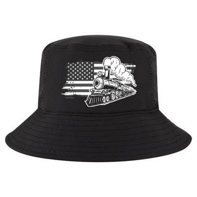 Patriotic Us Flag Train Model Trains Trainspotting Gift Cool Comfort Performance Bucket Hat