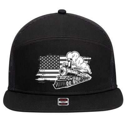 Patriotic Us Flag Train Model Trains Trainspotting Gift 7 Panel Mesh Trucker Snapback Hat