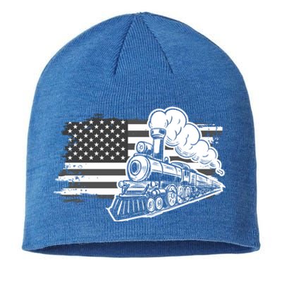 Patriotic Us Flag Train Model Trains Trainspotting Gift Sustainable Beanie