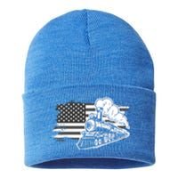 Patriotic Us Flag Train Model Trains Trainspotting Gift Sustainable Knit Beanie