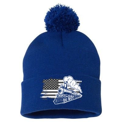 Patriotic Us Flag Train Model Trains Trainspotting Gift Pom Pom 12in Knit Beanie