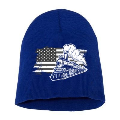 Patriotic Us Flag Train Model Trains Trainspotting Gift Short Acrylic Beanie