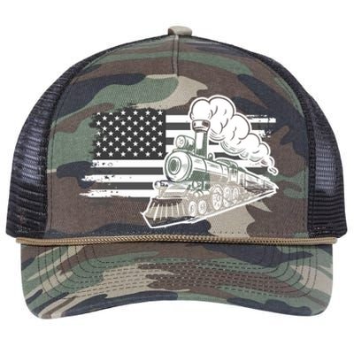 Patriotic Us Flag Train Model Trains Trainspotting Gift Retro Rope Trucker Hat Cap