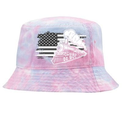 Patriotic Us Flag Train Model Trains Trainspotting Gift Tie-Dyed Bucket Hat