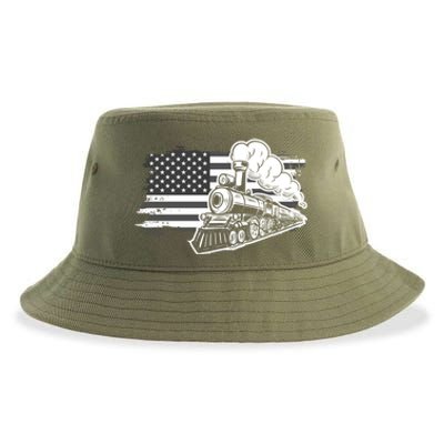 Patriotic Us Flag Train Model Trains Trainspotting Gift Sustainable Bucket Hat