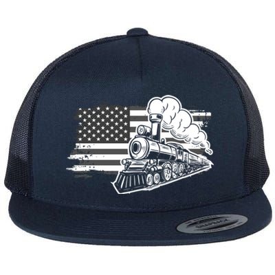 Patriotic Us Flag Train Model Trains Trainspotting Gift Flat Bill Trucker Hat