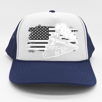 Patriotic Us Flag Train Model Trains Trainspotting Gift Trucker Hat