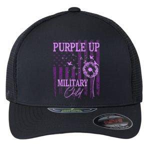 Purple Up For Military Child Month Dandelion Sparkle Flag Flexfit Unipanel Trucker Cap