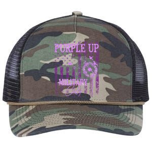 Purple Up For Military Child Month Dandelion Sparkle Flag Retro Rope Trucker Hat Cap