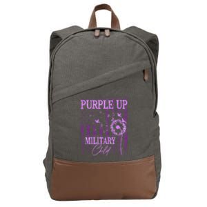 Purple Up For Military Child Month Dandelion Sparkle Flag Cotton Canvas Backpack