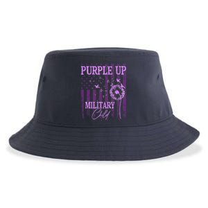 Purple Up For Military Child Month Dandelion Sparkle Flag Sustainable Bucket Hat