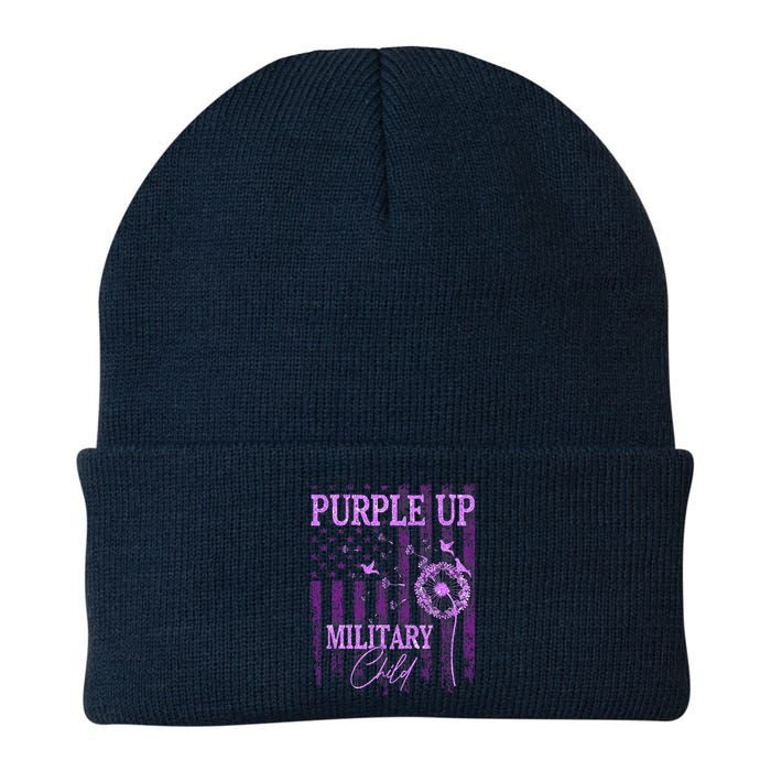 Purple Up For Military Child Month Dandelion Sparkle Flag Knit Cap Winter Beanie