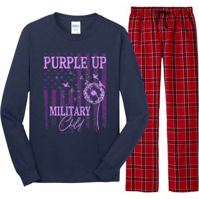 Purple Up For Military Child Month Dandelion Sparkle Flag Long Sleeve Pajama Set