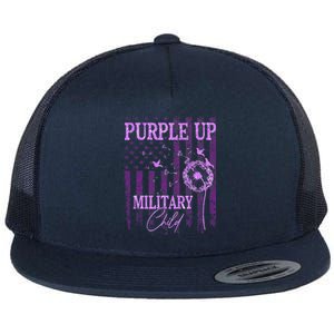 Purple Up For Military Child Month Dandelion Sparkle Flag Flat Bill Trucker Hat