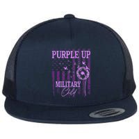 Purple Up For Military Child Month Dandelion Sparkle Flag Flat Bill Trucker Hat