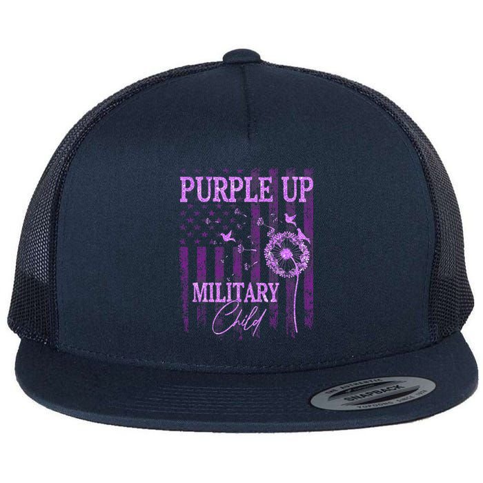 Purple Up For Military Child Month Dandelion Sparkle Flag Flat Bill Trucker Hat