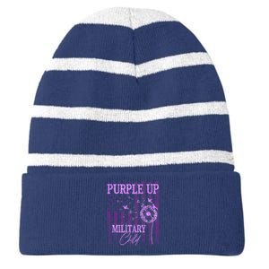 Purple Up For Military Child Month Dandelion Sparkle Flag Striped Beanie with Solid Band