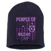 Purple Up For Military Child Month Dandelion Sparkle Flag Short Acrylic Beanie