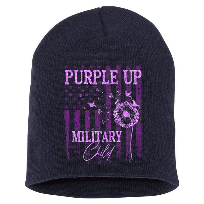 Purple Up For Military Child Month Dandelion Sparkle Flag Short Acrylic Beanie