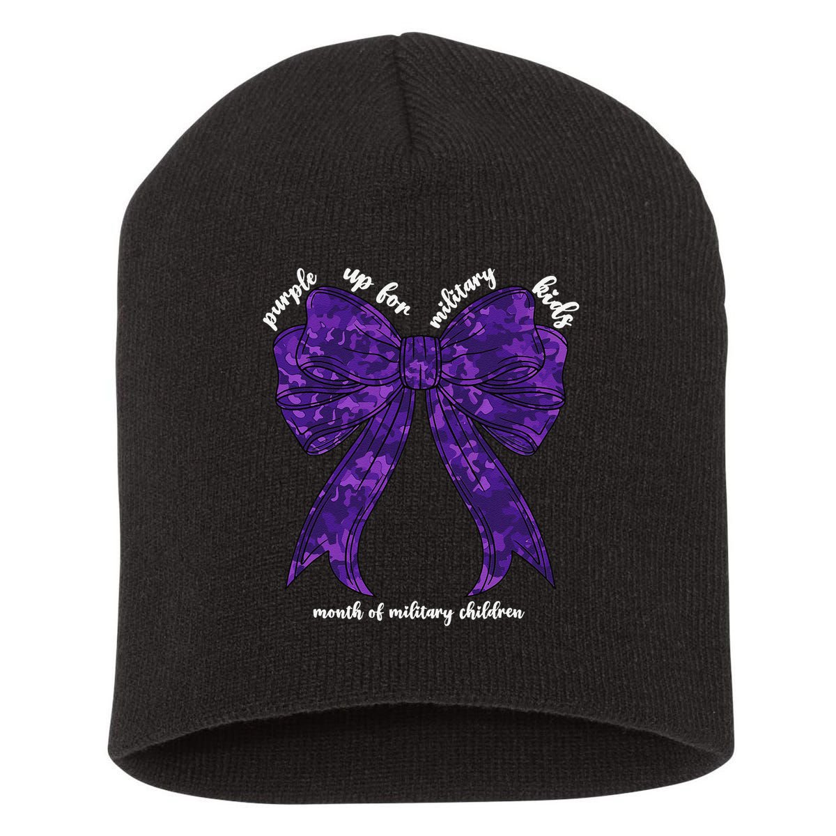 Purple Up For Military Month Of Military Child Coquette Short Acrylic Beanie