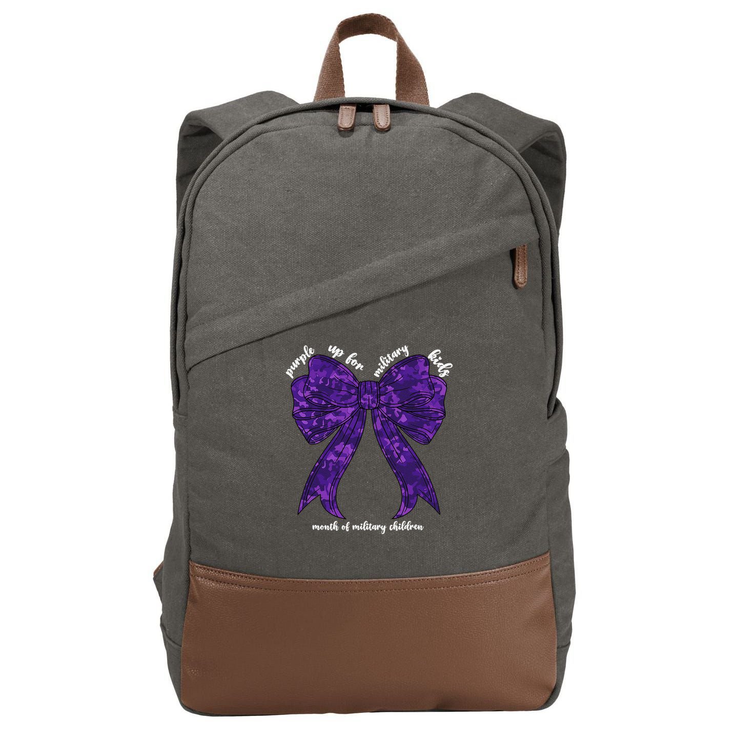 Purple Up For Military Month Of Military Child Coquette Cotton Canvas Backpack
