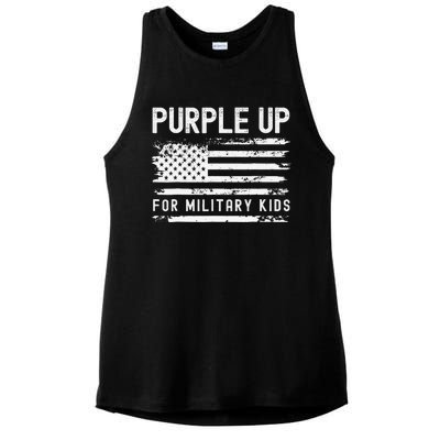 Purple Up For Military Child Month Usa Flag Ladies PosiCharge Tri-Blend Wicking Tank