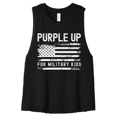 Purple Up For Military Child Month Usa Flag Women's Racerback Cropped Tank