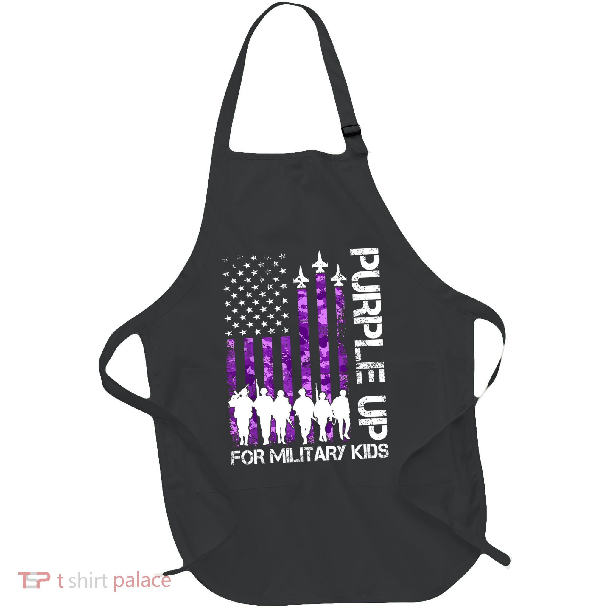 Purple Up For Military Kids Military Child Month USA Flag  Full-Length Apron With Pockets