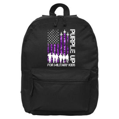 Purple Up For Military Kids Military Child Month USA Flag  16 in Basic Backpack
