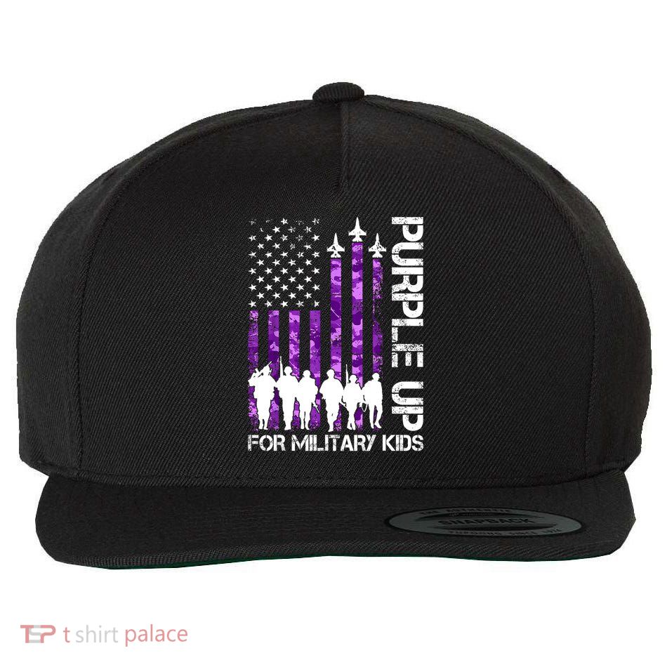 Purple Up For Military Kids Military Child Month USA Flag  Wool Snapback Cap