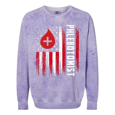 Phlebotomist US Flag Syringe Blood Veins Phlebotomy Tech Colorblast Crewneck Sweatshirt