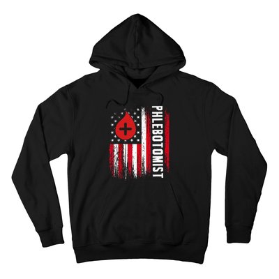 Phlebotomist US Flag Syringe Blood Veins Phlebotomy Tech Hoodie