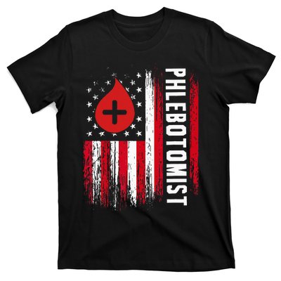 Phlebotomist US Flag Syringe Blood Veins Phlebotomy Tech T-Shirt