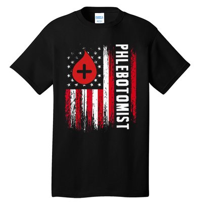 Phlebotomist US Flag Syringe Blood Veins Phlebotomy Tech Tall T-Shirt