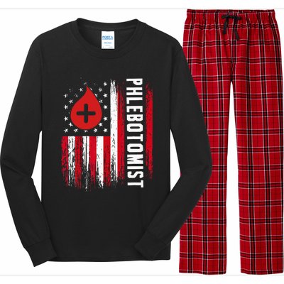 Phlebotomist US Flag Syringe Blood Veins Phlebotomy Tech Long Sleeve Pajama Set