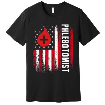 Phlebotomist US Flag Syringe Blood Veins Phlebotomy Tech Premium T-Shirt