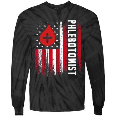 Phlebotomist US Flag Syringe Blood Veins Phlebotomy Tech Tie-Dye Long Sleeve Shirt