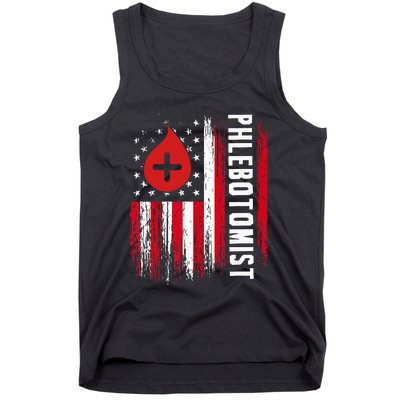 Phlebotomist US Flag Syringe Blood Veins Phlebotomy Tech Tank Top