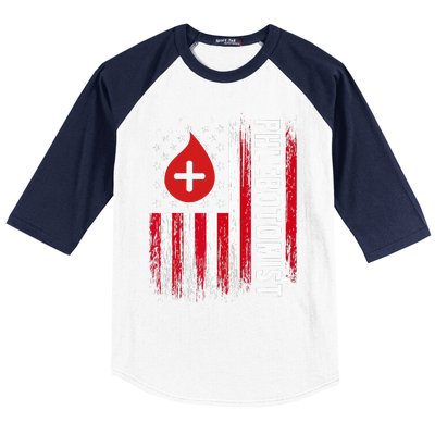 Phlebotomist US Flag Syringe Blood Veins Phlebotomy Tech Baseball Sleeve Shirt